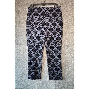 Chico's Fabulously Slimming Blue Black Damask Ponte Ankle Pants Med 1.5 Academia